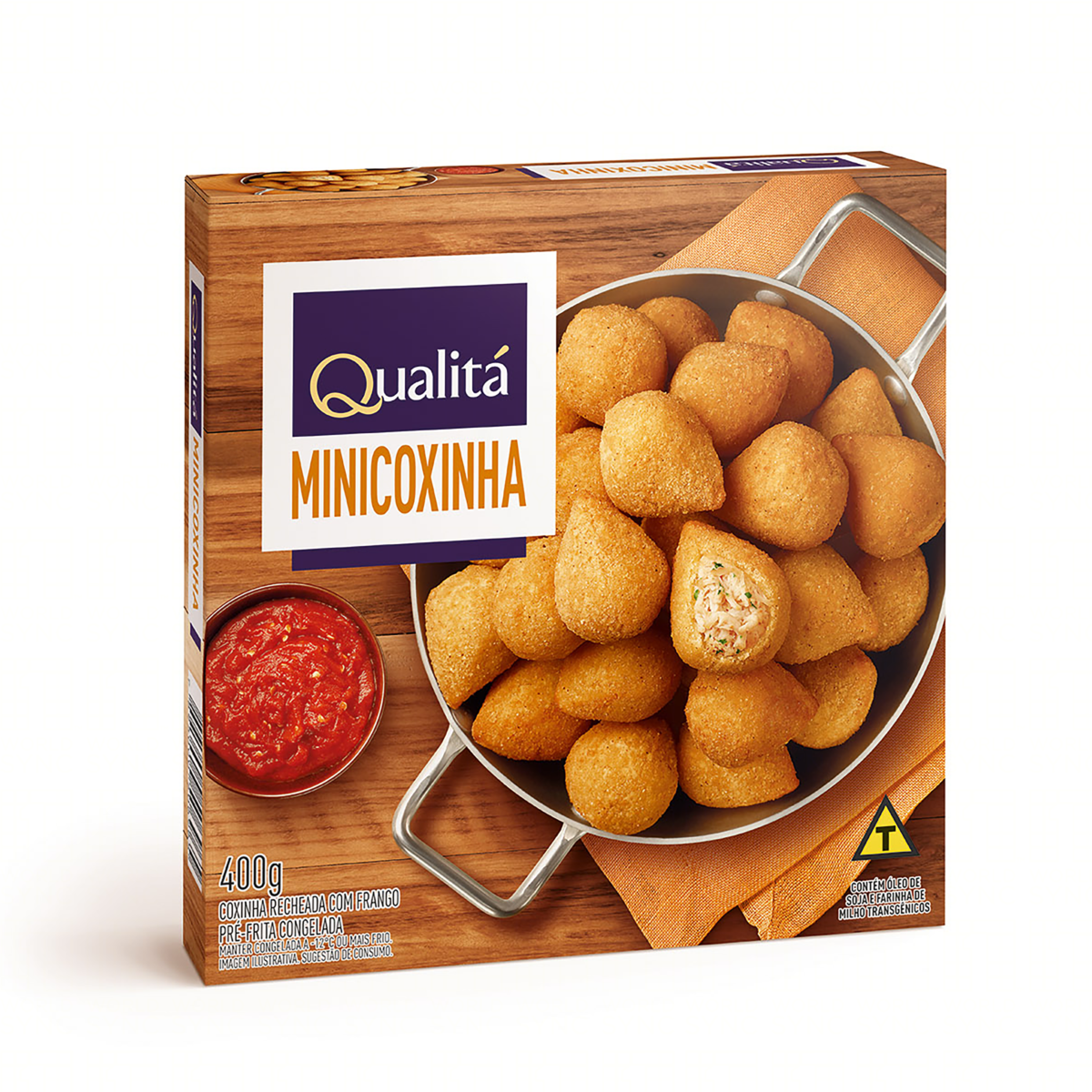 Mini Coxinha Congelada Pré-Frita Recheio Frango Qualitá Caixa 400g