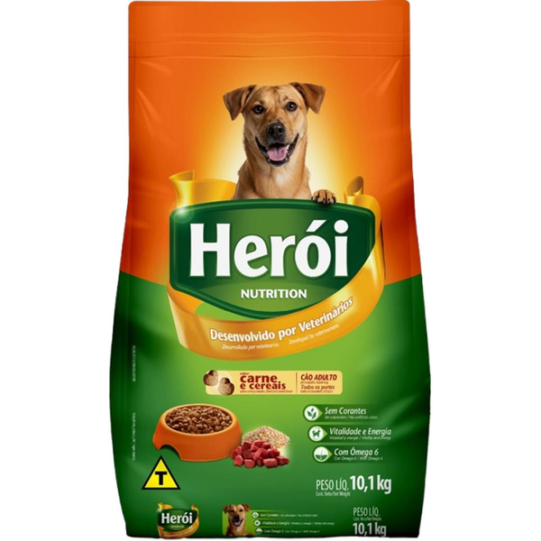 Ração Herói 10,1kg - Adultos - Carne e Cereais
