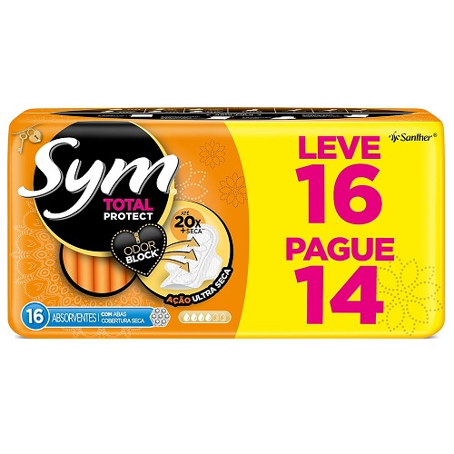 Absorvente Com Abas Seca Sym Leve 16 Pague 14
