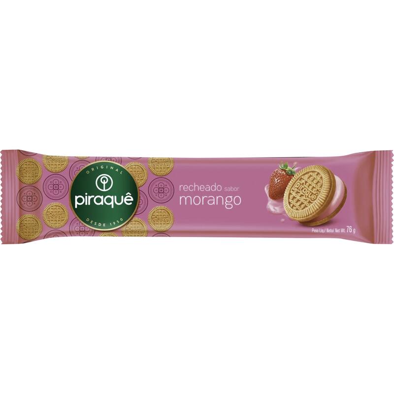 Biscoito Recheio Morango Piraquê Pacote 76g