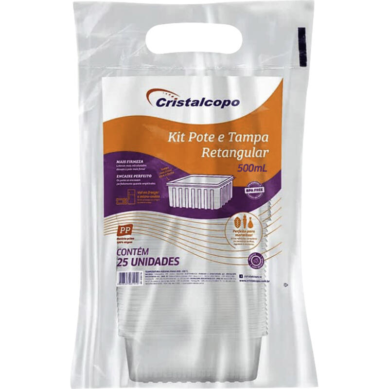 Pote Cristalcopo Retangular 500ml 25 un