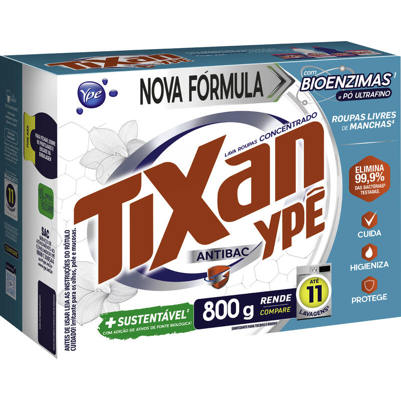 Lava Roupas Em Pó Tixan Ypê Concentrado Antibac 800g