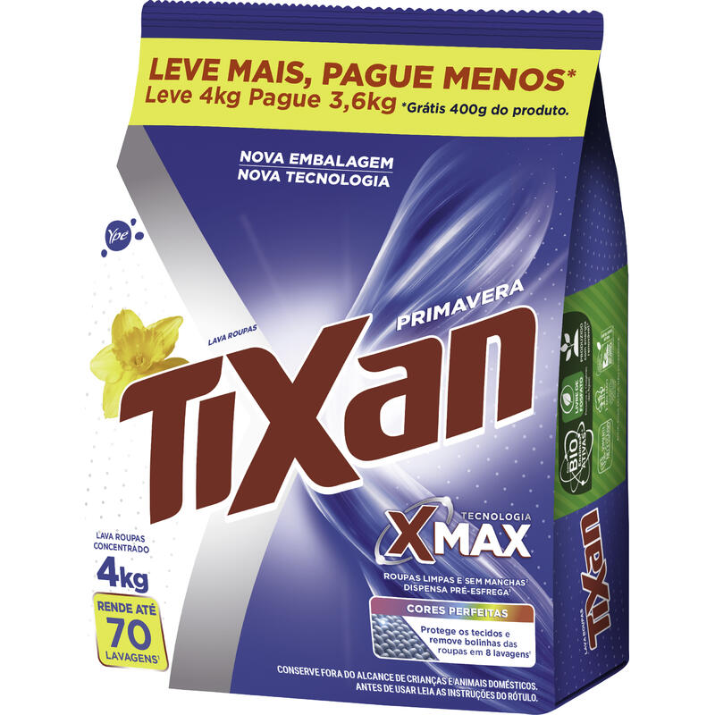 Lava Roupas em Pó Tixan Primavera LV 4kg PG 3,6kg
