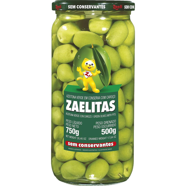 Azeitona Zaelitas 500g - Verde - Com Caroço