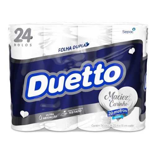 Papel Higiênico Duetto Folha Dupla Neutro 20m Com 24 Unidades