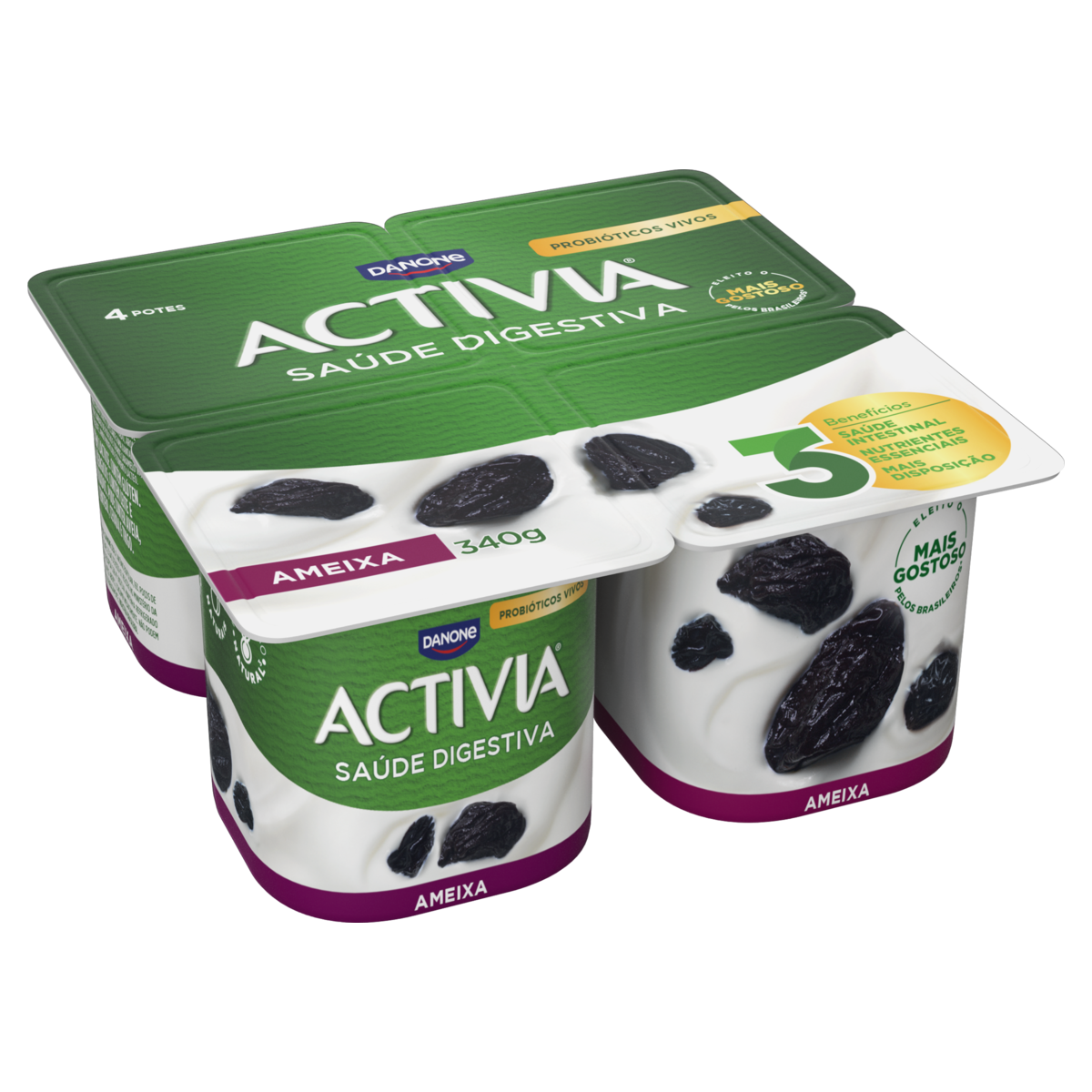 Leite Fermentado Integral Ameixa Activia Bandeja 340g 4 Unidades