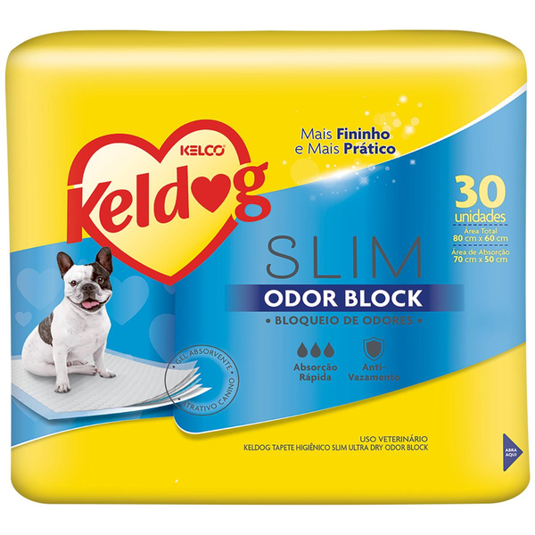 Tapete Higiênico Keldog Tam. 80x60 - Slim - Odor Block - Com 30 Tapetes