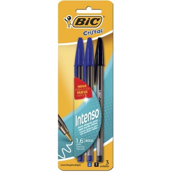 Caneta Esferográfica Bic Cristal Bold Tam. 1,6mm - Com 3 Canetas