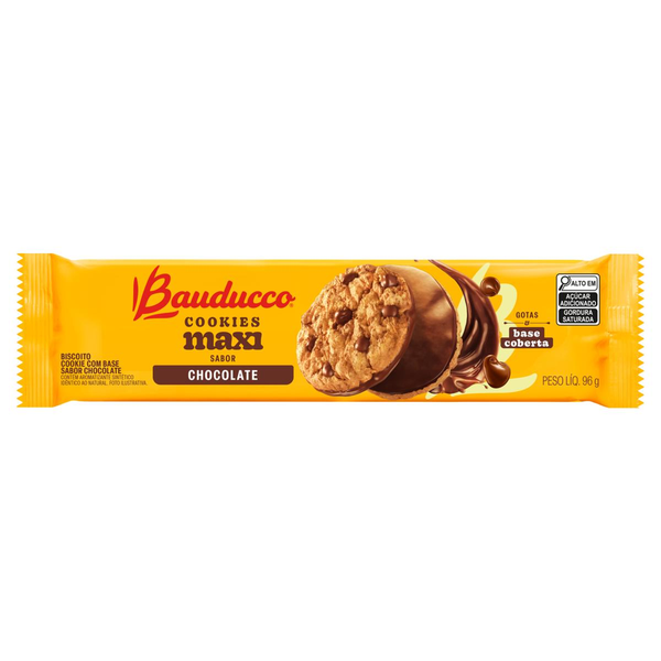 Biscoito Cookie com Gotas de Chocolate Cobertura Chocolate Bauducco Maxi Pacote 96g