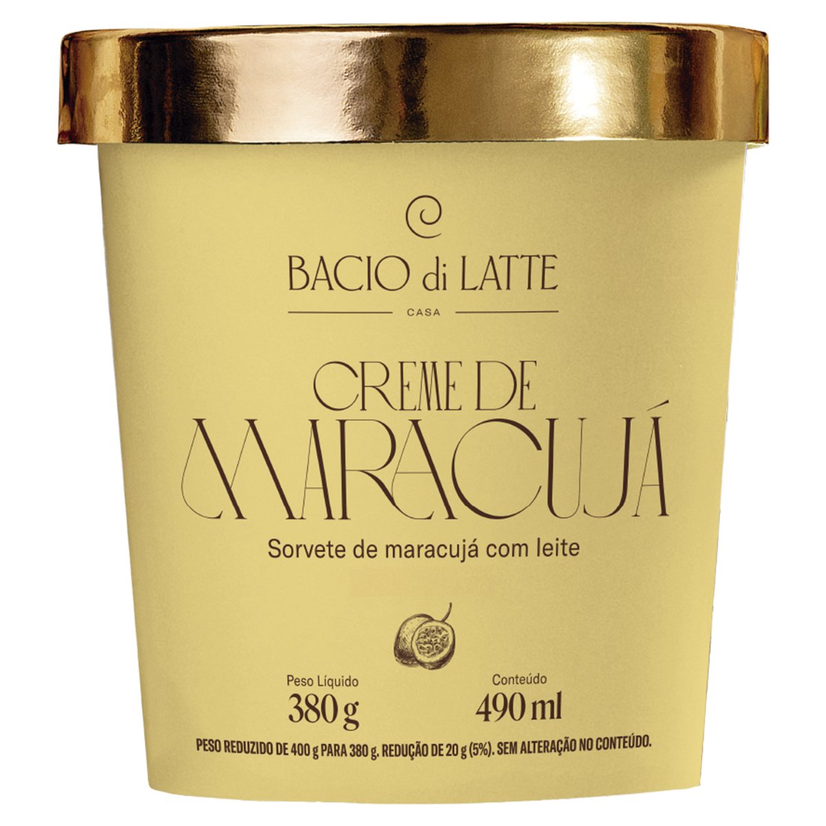 Sorvete Creme de Maracujá Bacio di Latte Pote 490Ml