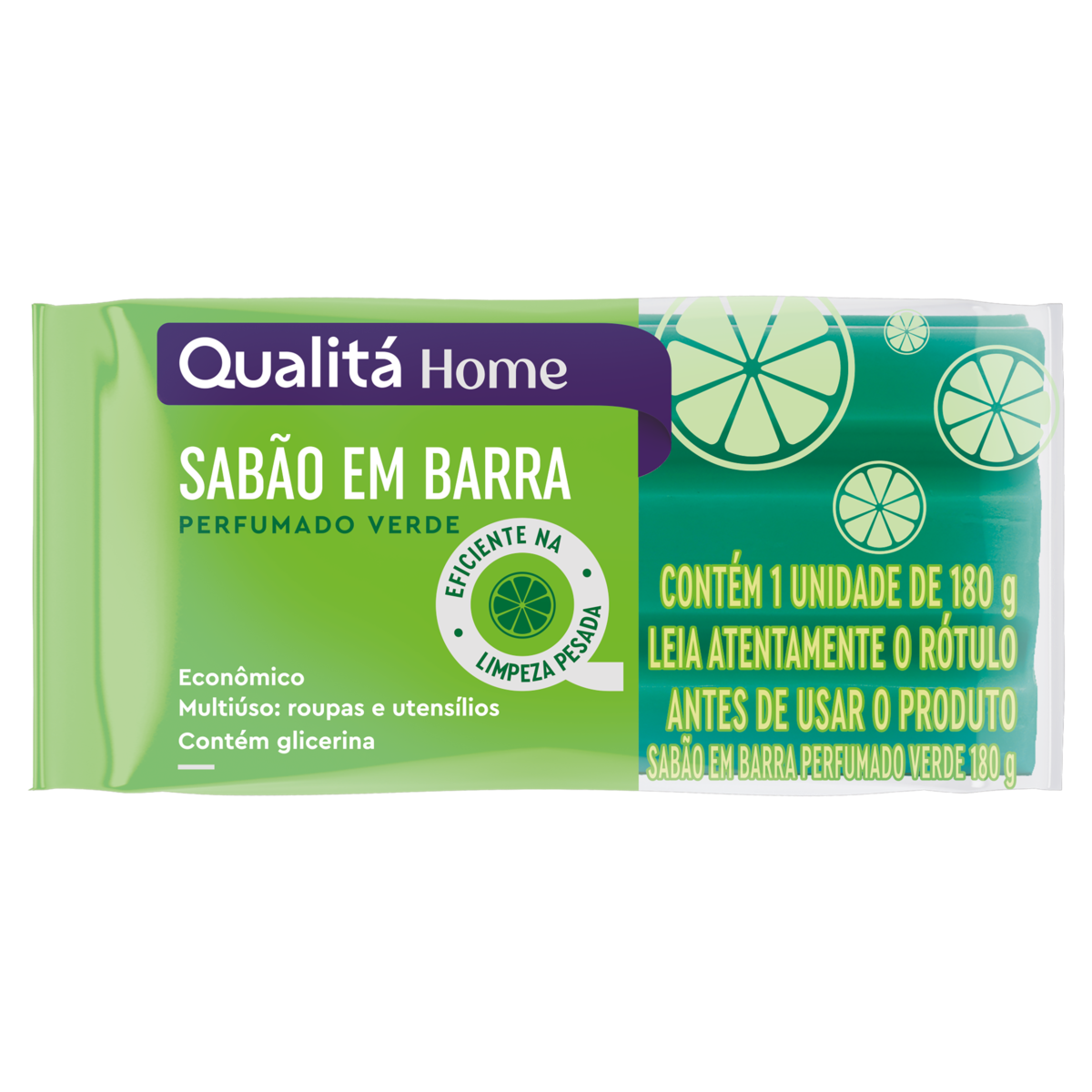 Sabão Barra Multiuso Verde Qualitá Home Pacote 180g