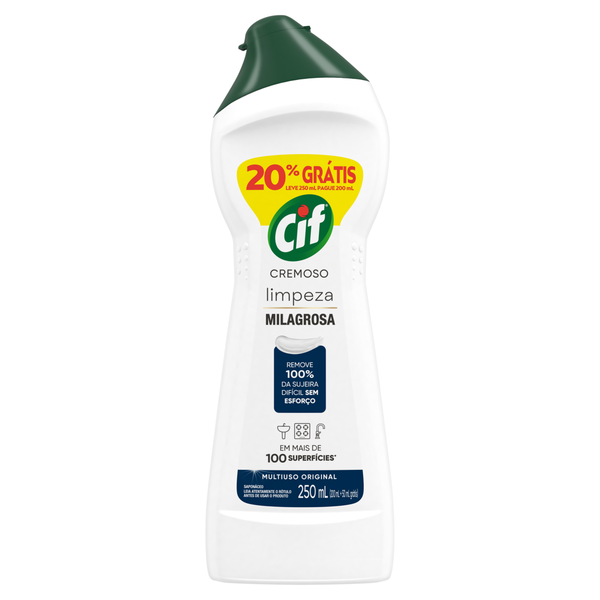 Saponáceo Cremoso CIF Limpeza Milagrosa Original 250ml 20% Grátis Leve 250ml Pague 200ml