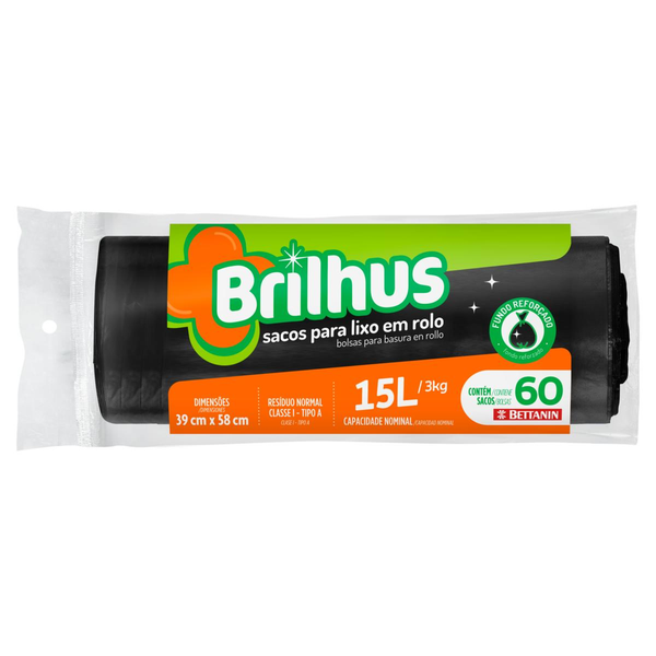 Saco para Lixo Brilhus Rolo 15L