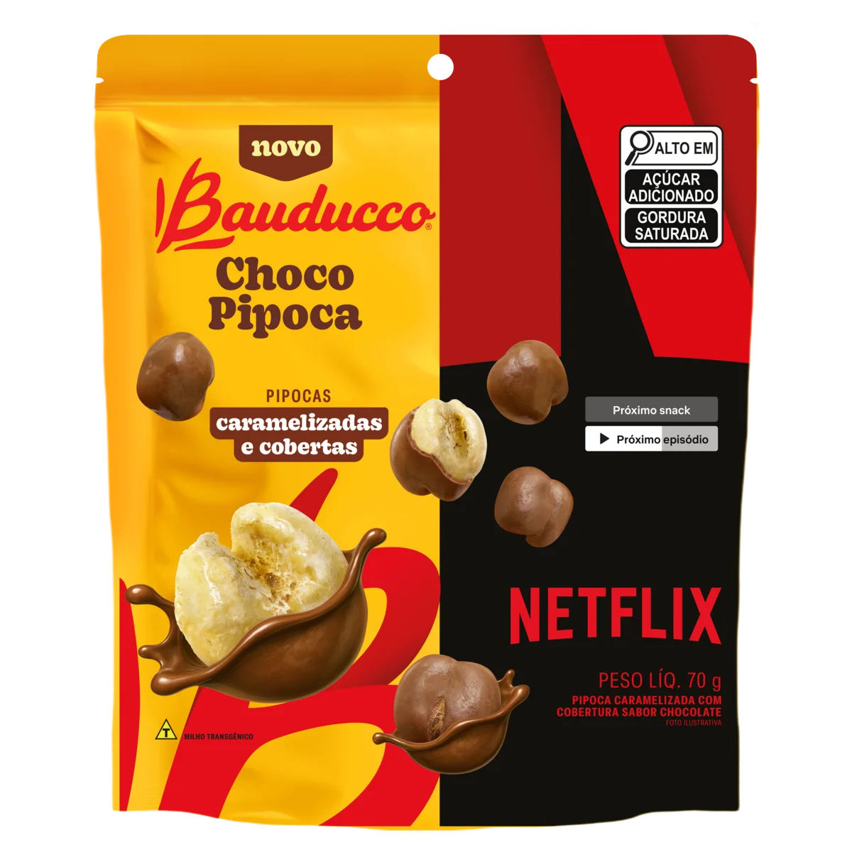 Pipoca Caramelizada Cobertura Chocolate Netflix Bauducco Choco Pipoca Pouch 70g