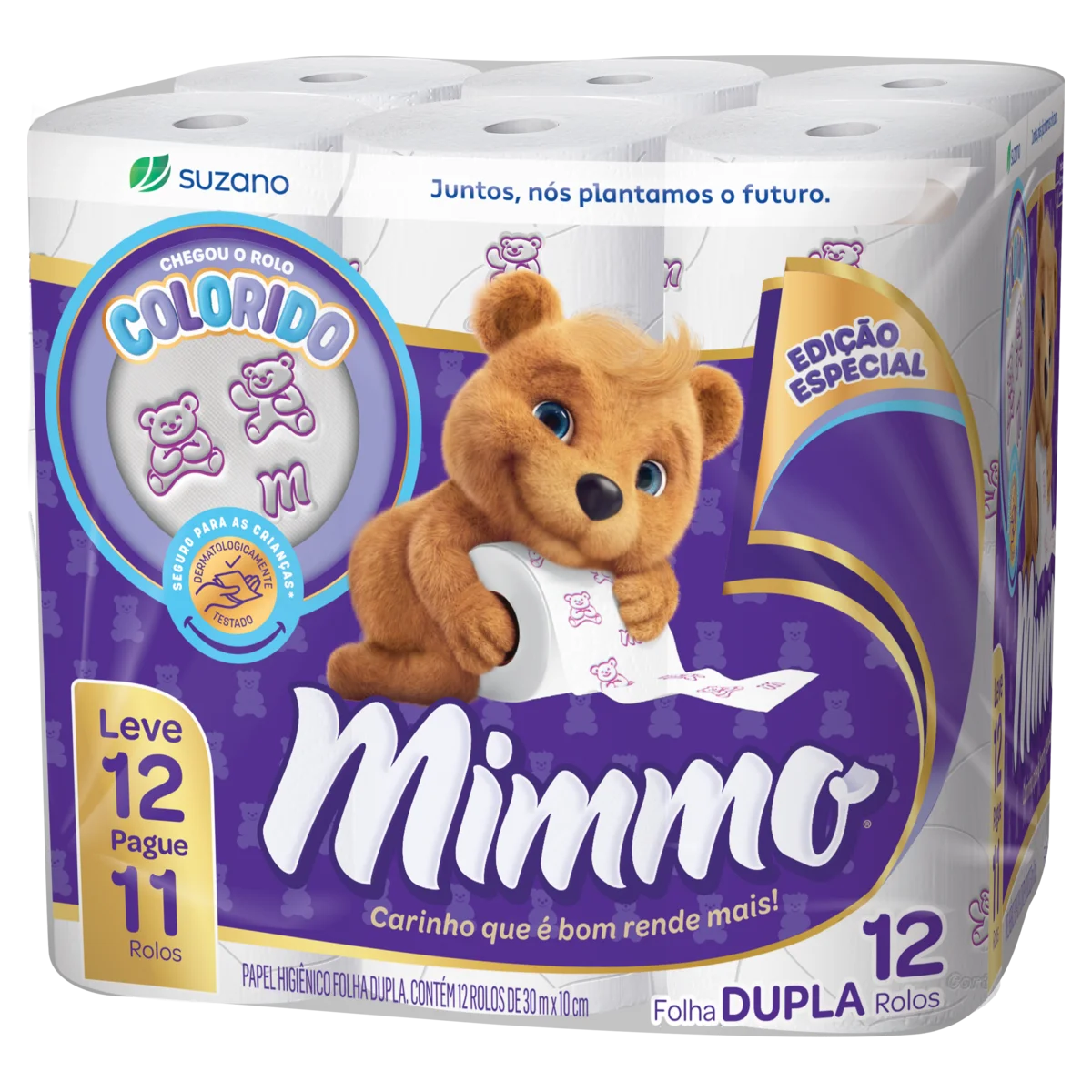 Papel Higiênico Folha Dupla Colorido Mimmo 30m Pacote Leve 12 Pague 11 Unidades