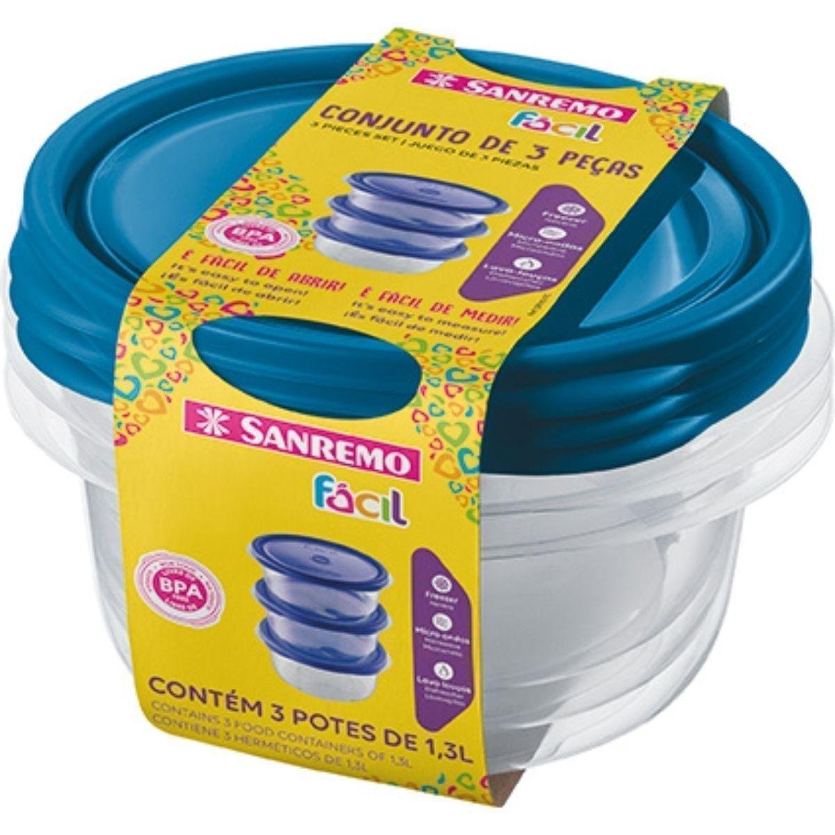Conjunto com 3 Potes 1300ml SANREMO
