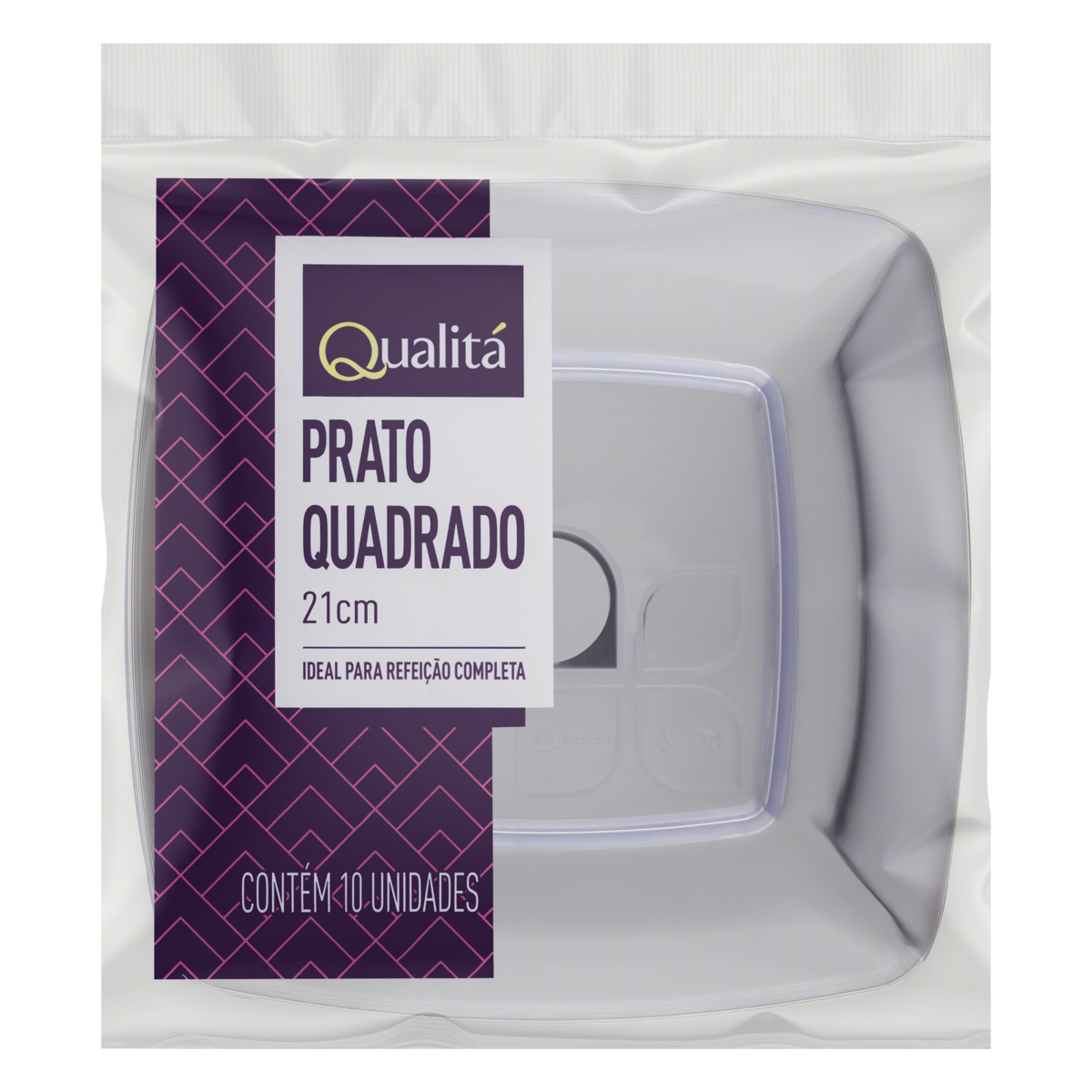 Prato Plástico Quadrado Descartável Qualitá 21cm 10 Unidades