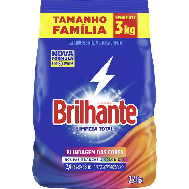 Lava Roupas em Pó Brilhante Limpeza Total 2,4kg