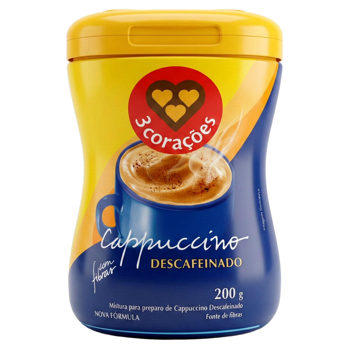 Cappuccino Solúvel Descafeinado 3 Corações Pote 200g