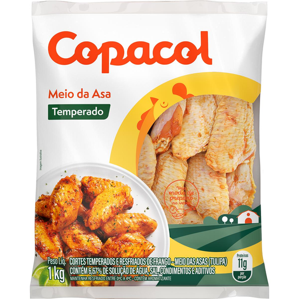 Meio da Asa de Frango Copacol 1kg - Congelado - Temperado