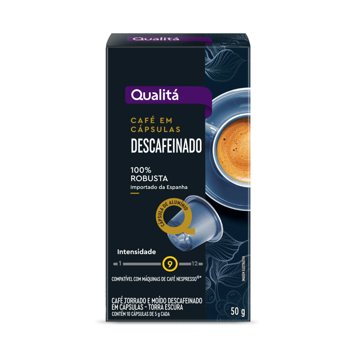 Café em Cápsula Torrado e Moído Descafeinado Qualitá Caixa 50g 10 Unidades