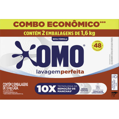 Lava Roupas em Pó Omo Lavagem Perfeita 2x1,6kg