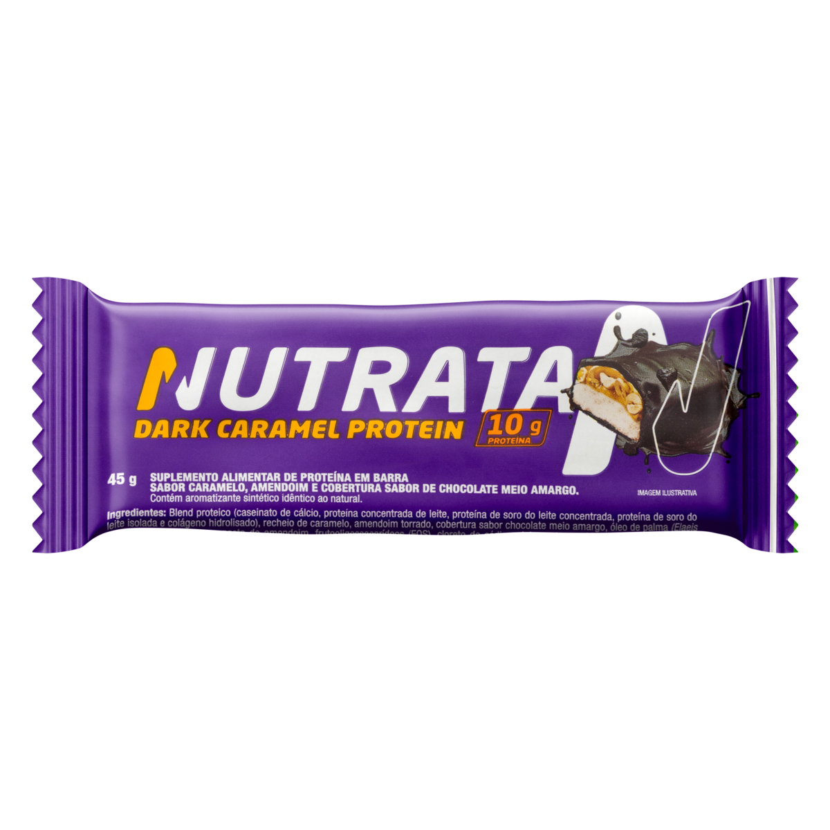 Barra de Proteína Dark Caramel Cobertura Chocolate Meio Amargo Nutrata Protein Pacote 45g