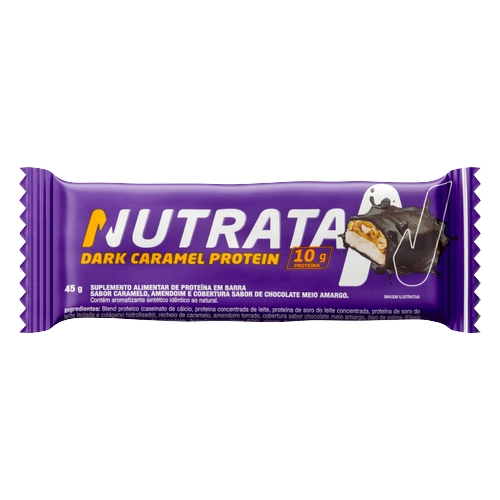 Barra de Proteína Dark Caramel Cobertura Chocolate Meio Amargo Nutrata Protein Pacote 45g