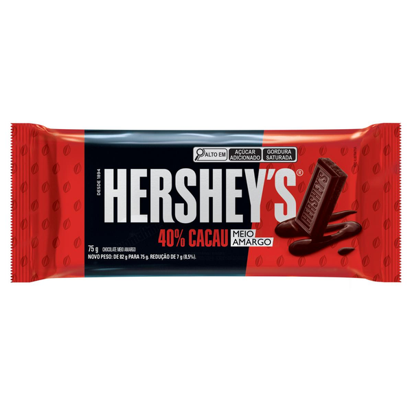 Chocolate Meio Amargo 40% Cacau Hershey's Pacote 75g
