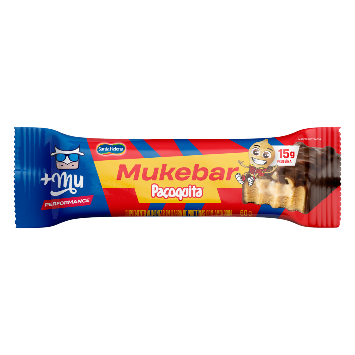 Barra de Proteína Paçoquita +Mu Performance Mukebar Pacote 60g