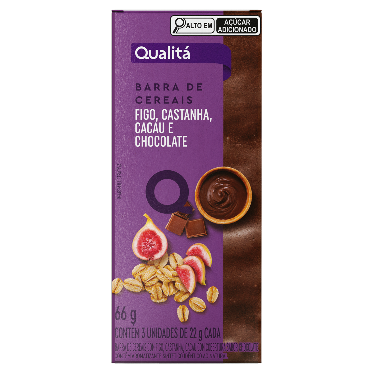 Barra de Cereais QUALITÁ Figo, Castanha, Cacau e Chocolate 66g