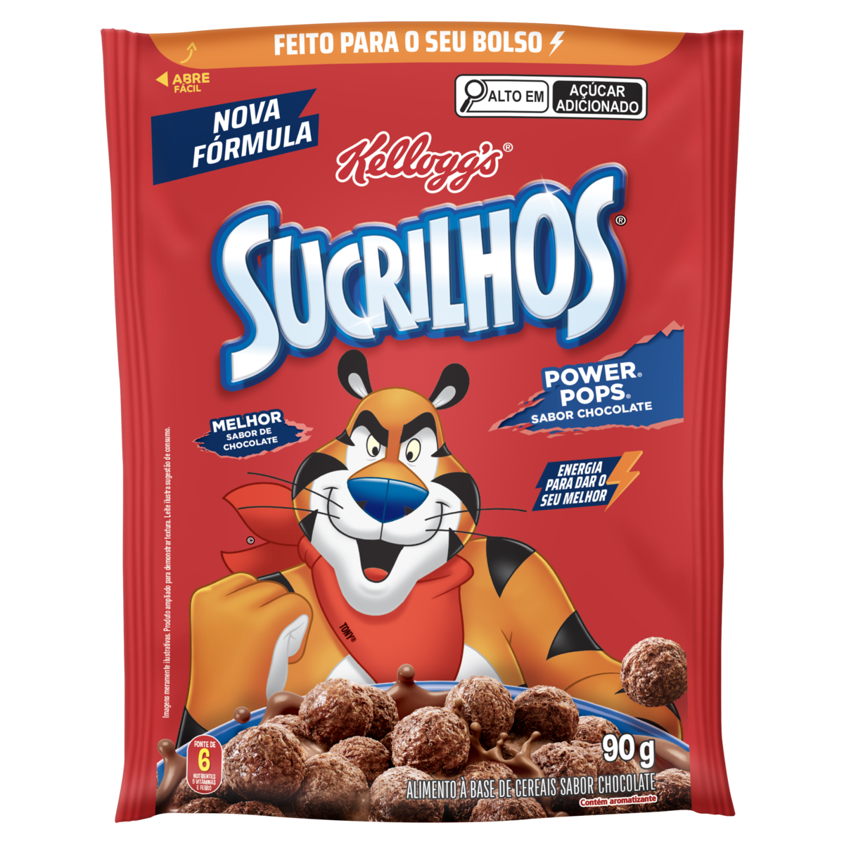 Cereal Matinal Chocolate Kellogg's Sucrilhos Power Pops Pacote 90g