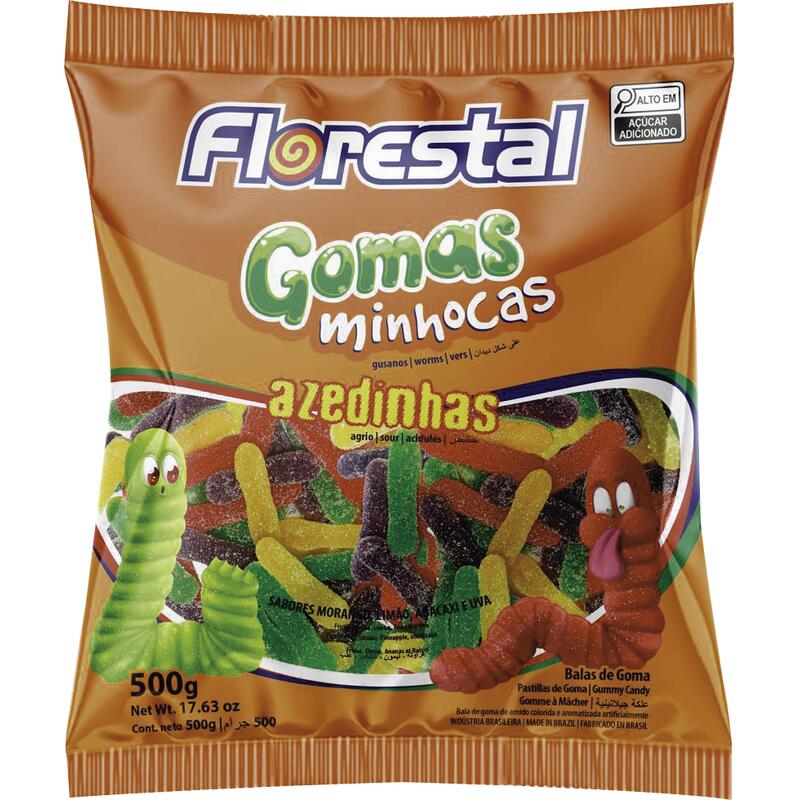 Bala de Goma Florestal Minhocas Azedinhas 500g