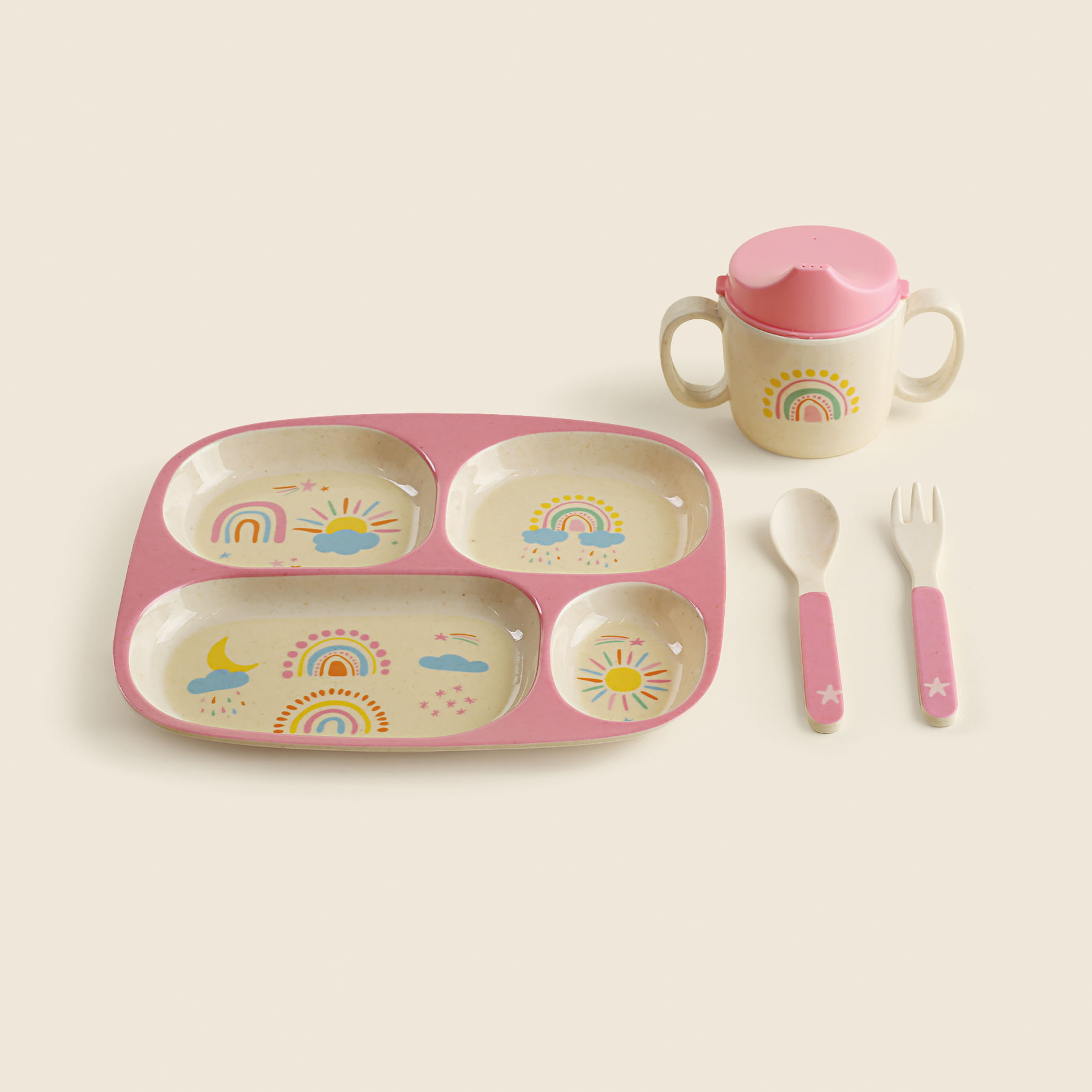 Kit Alimentação A\BABY Bambu Rainbow com 4 Peças