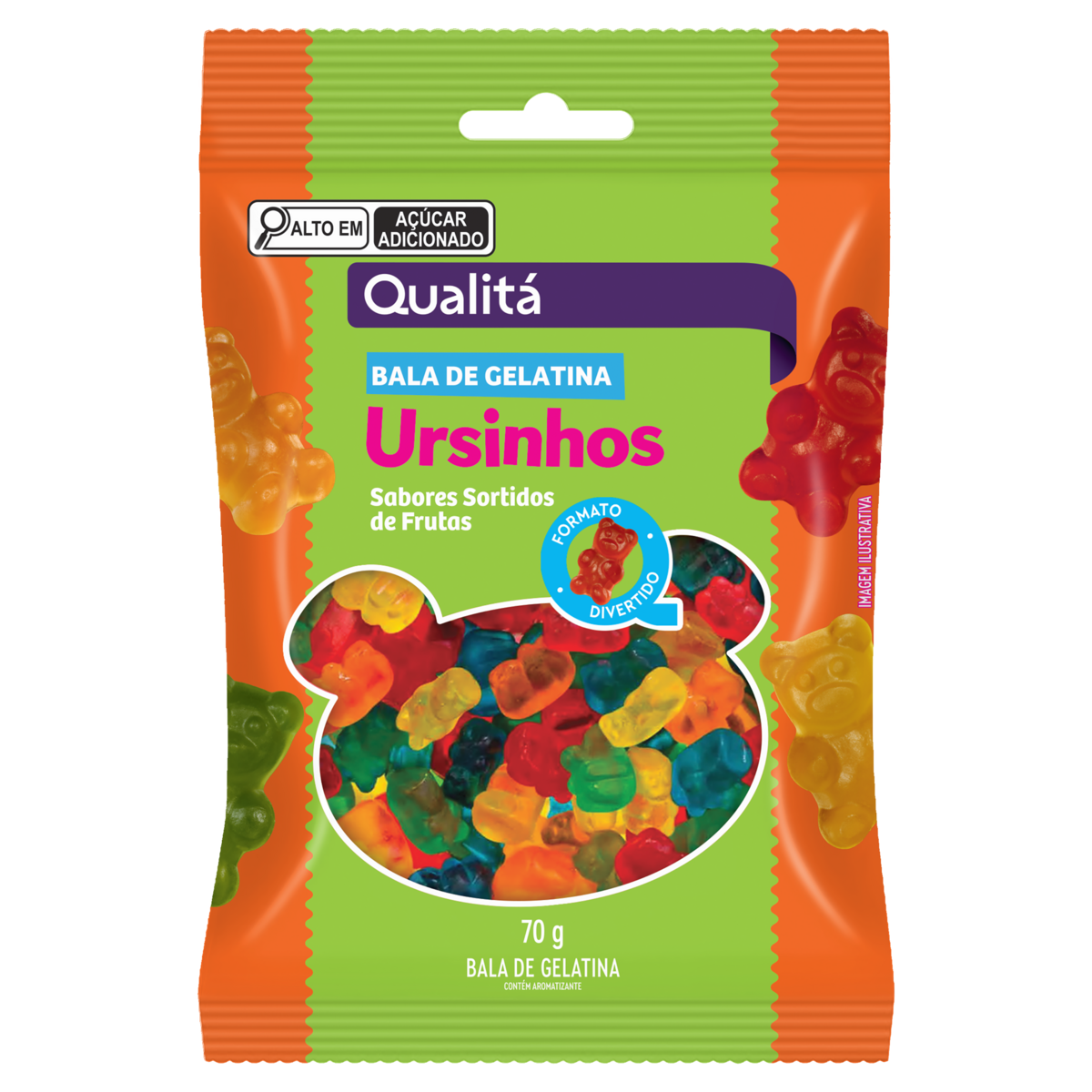 Bala de Gelatina Sortidas de Frutas Ursinhos Qualitá Pacote 70g