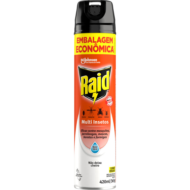 Inseticida Aerossol Raid Multi-Insetos Base Água Embalagem Econômica 420ml