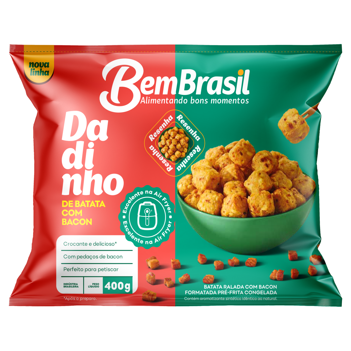 Dadinho de Batata Congelada com Bacon Pré-Frita Bem Brasil Pacote 400g