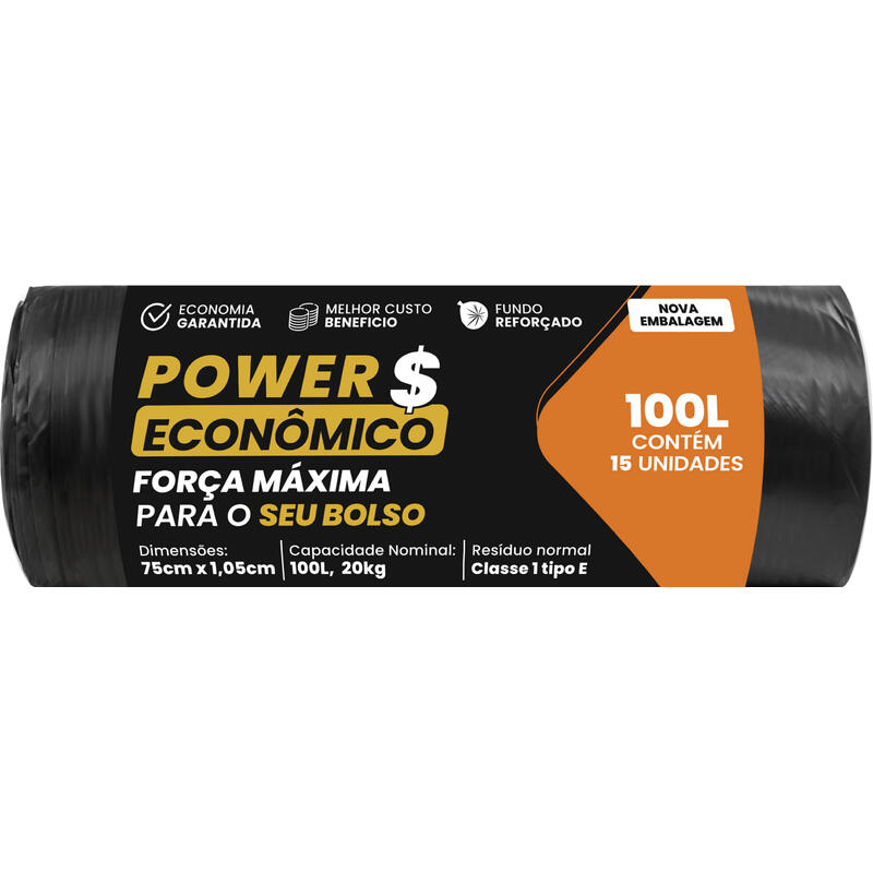 Saco de Lixo Valgroup Power Econômico 100L 15 un