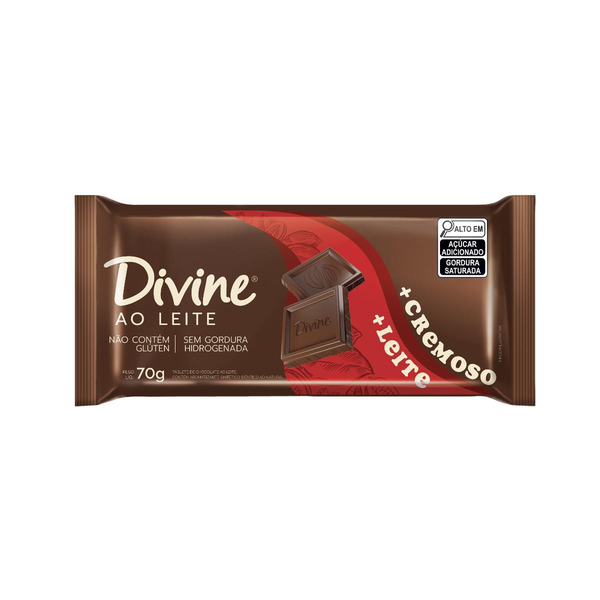 Chocolate Divine 70g - Sem Glúten - 37% Cacau - Ao Leite