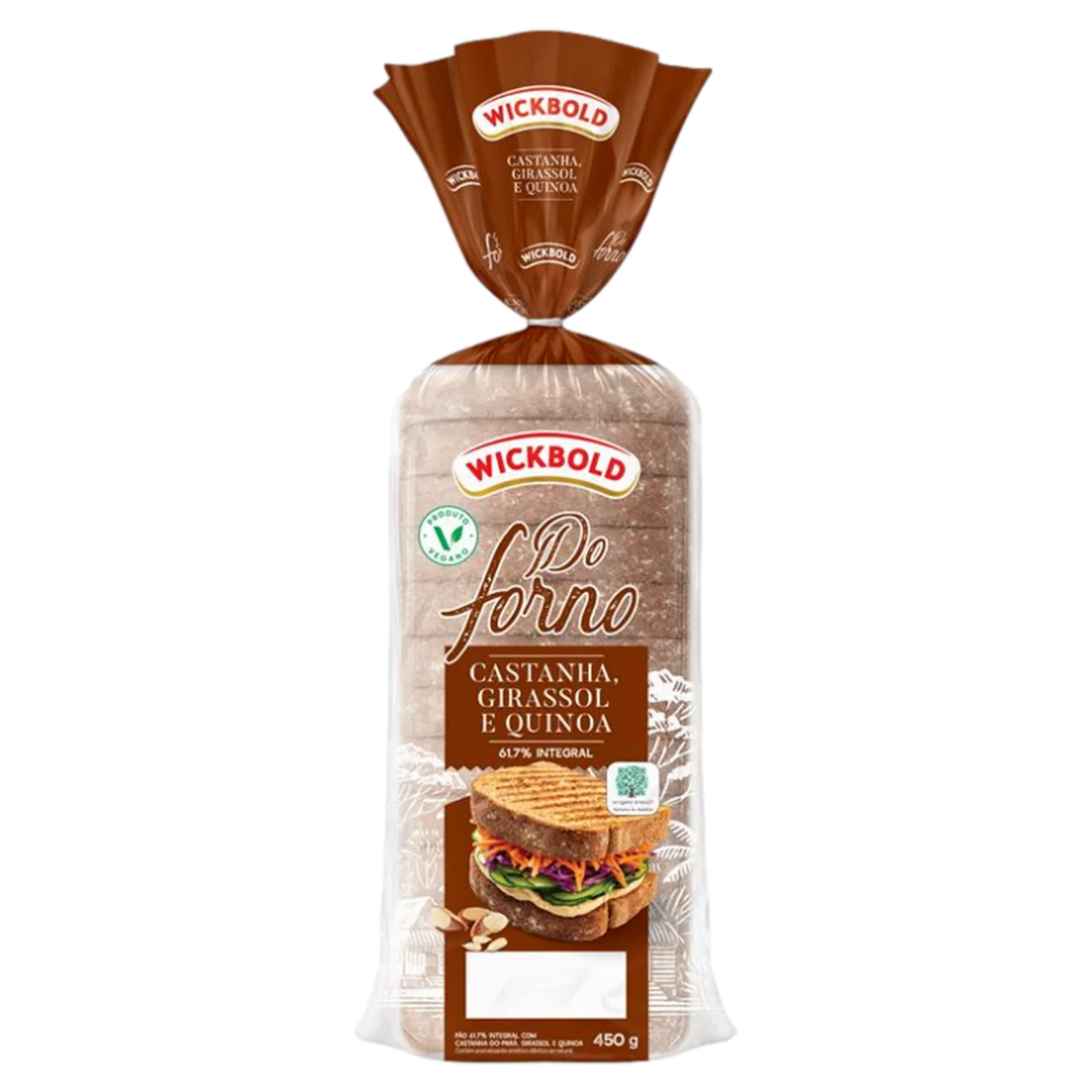 Pão Integral Castanha, Girassol e Quinoa Vegano Wickbold do Forno Pacote 450g