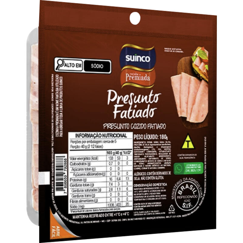 Presunto Cozido Suinco Fatiado 180g