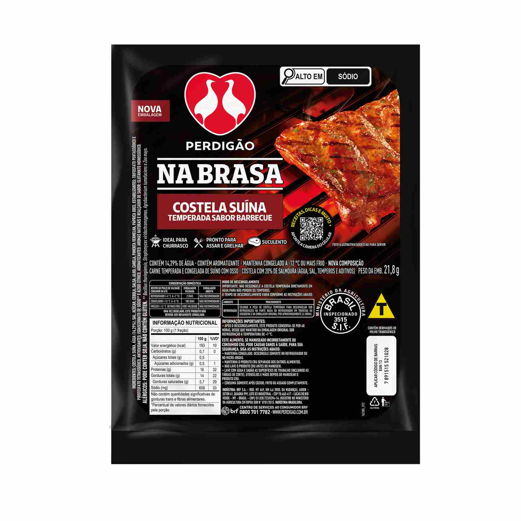 Costela Suína sem Osso Temperada sabor Barbecue Congelada Perdigão Na Brasa
