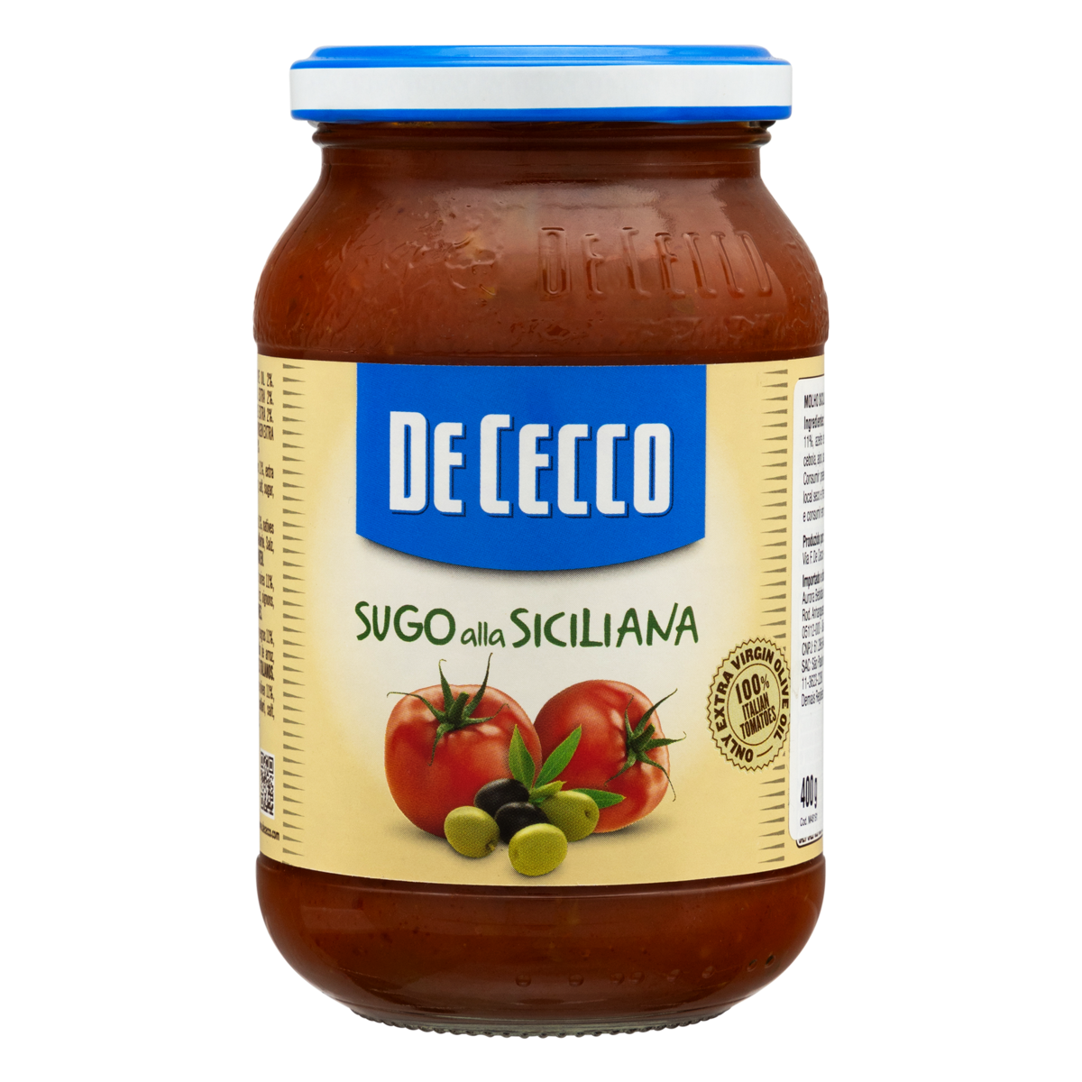 Molho de Tomate com Azeitona Alla Siciliana De Cecco Vidro 400g