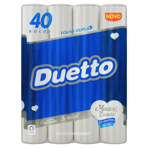 Papel Higiênico Duetto Folha Dupla 20 Metros Com 40 Rolos