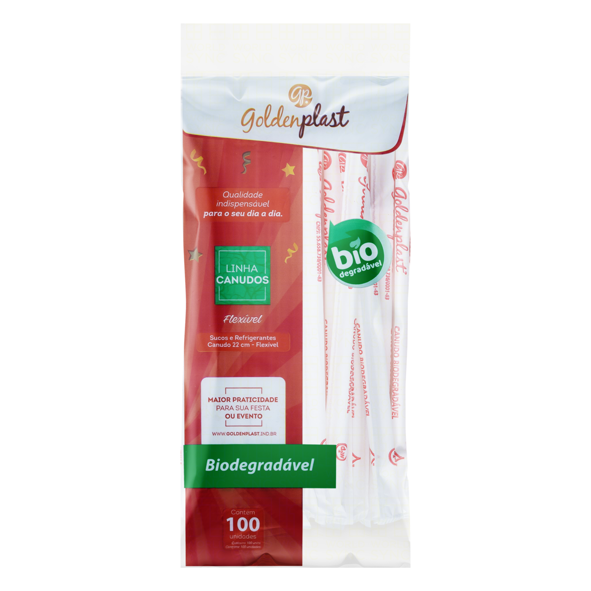 Canudo Descartável Flexível Goldenplast 22cm 100 Unidades