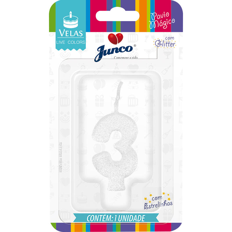 Vela Aniversário Junco Glitter Branca Nº3 un