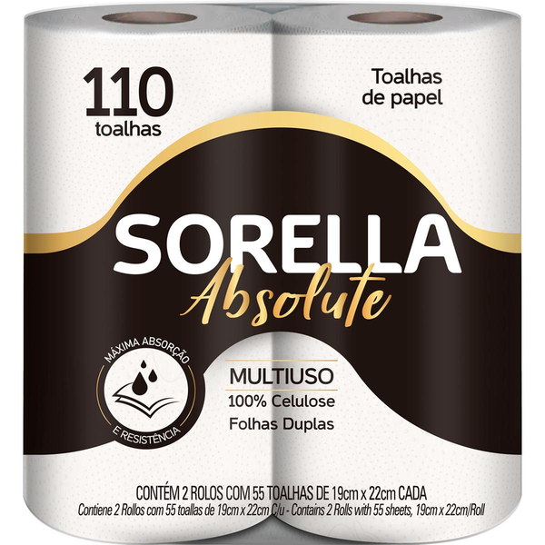 Toalha de Papel Sorella Absolute 110 Folhas - Com 2 Rolos de 55 Folhas cada