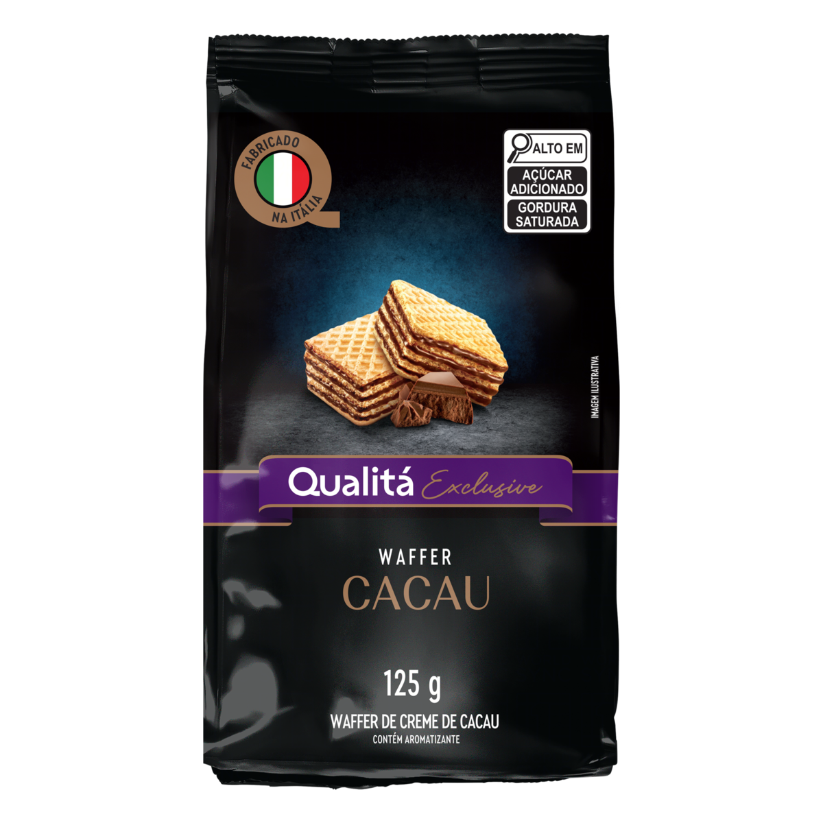 Biscoito Wafer Recheio Cacau Qualitá Exclusive Pacote 125g