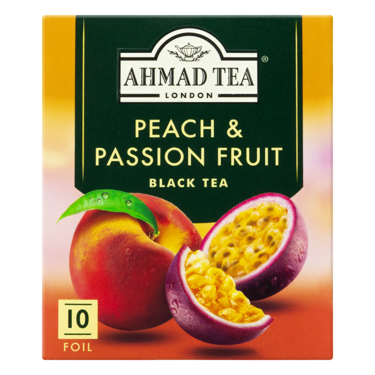 Chá Preto Pêssego e Maracujá Ahmad Tea London Caixa 20g 10 Unidades