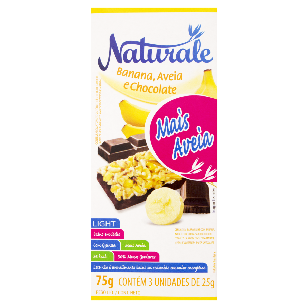 Pack Barra de Cereal Banana, Aveia Cobertura Chocolate Light Naturale Caixa 75g 3 Unidades